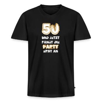 50. Geburtstag - 50 Jahre - fünfzig - Geschenk - Männer Premium Bio T-Shirt mit V-Ausschnitt - Schwarz - Vorne - Nico (187cm)