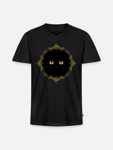 Black Cat Badge - Pixel Art - Men's Premium Organic T-shirt with V-neck - black