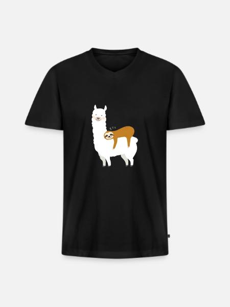 Alpaca with sloth - Men's Premium Organic T-shirt with V-neck - black