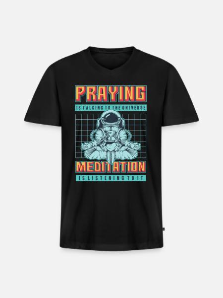 Cosmos - Praying - Meditation - Männer Premium Bio T-Shirt mit V-Ausschnitt - Schwarz
