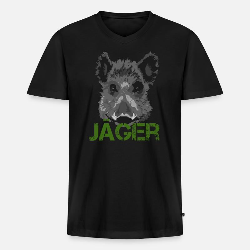 Jäger Wildschwein Jagd Geschenkidee - Männer Premium Bio T-Shirt mit V-Ausschnitt - Schwarz