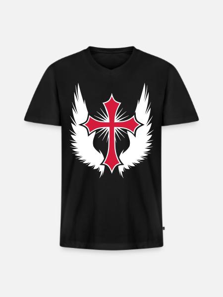 11 Gothic Kreuz Flügel - Männer Premium Bio T-Shirt mit V-Ausschnitt - Schwarz
