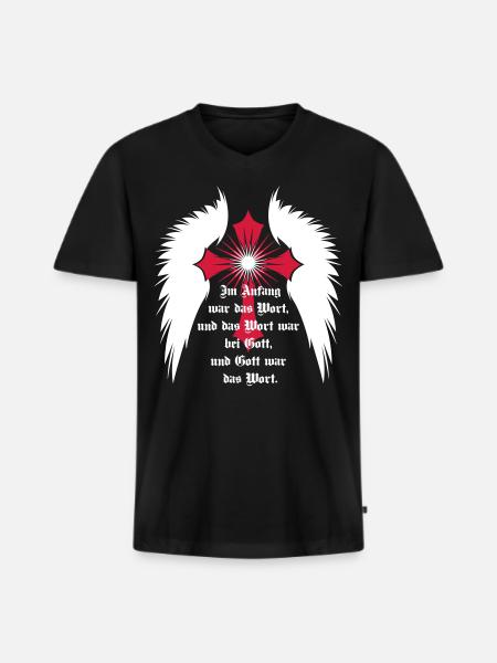 10 Gotiska Korset Angel Wings bibelcitat - Ekologisk premium-T-shirt med V-ringning herr - svart