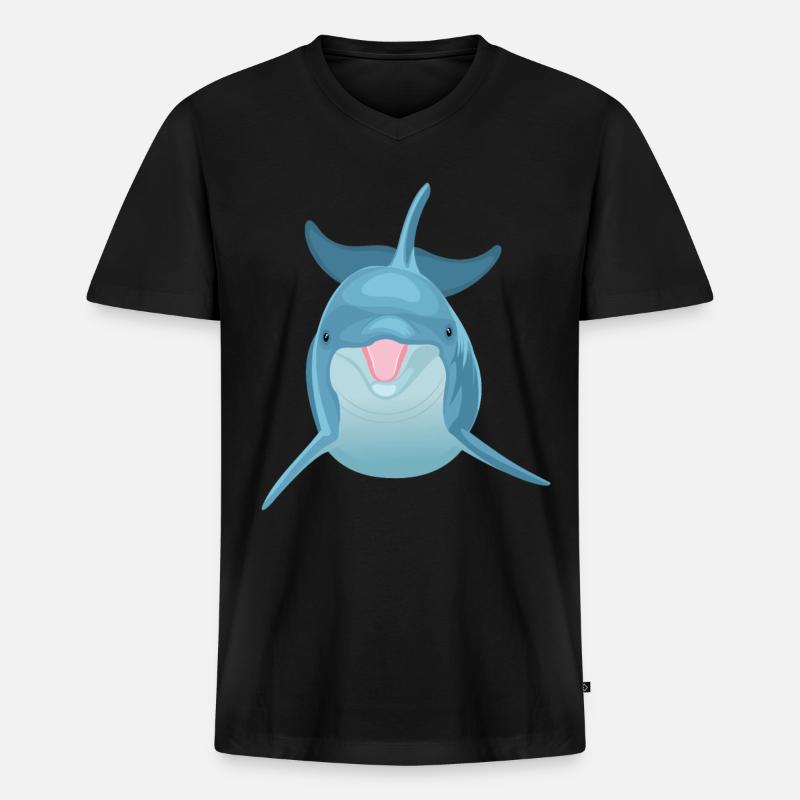 Delfin - Delphin - Männer Premium Bio T-Shirt mit V-Ausschnitt - Schwarz