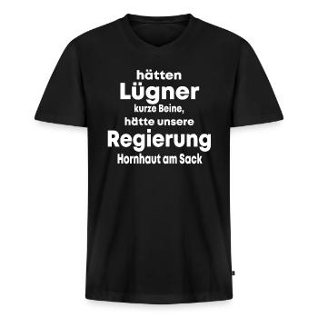 Politik, Politisch, Regierung, Lügner, Korrupt - Männer Premium Bio T-Shirt mit V-Ausschnitt - Schwarz - Vorne - Nico (187cm)