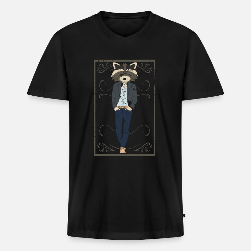 Mann cool Waschbär Geschenk - Männer Premium Bio T-Shirt mit V-Ausschnitt - Schwarz
