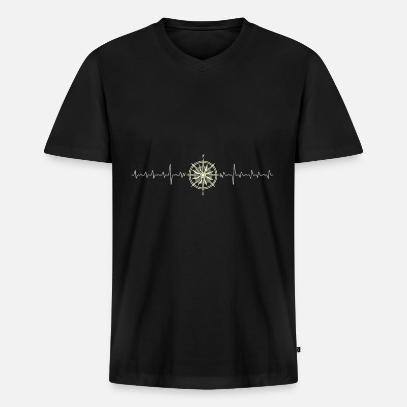 Kompass Heartbeat cooles Geschenk - Männer Premium Bio T-Shirt mit V-Ausschnitt - Schwarz