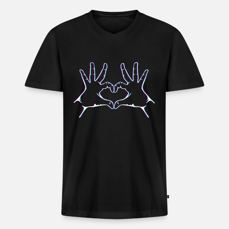 hand herz geste - Männer Premium Bio T-Shirt mit V-Ausschnitt - Schwarz