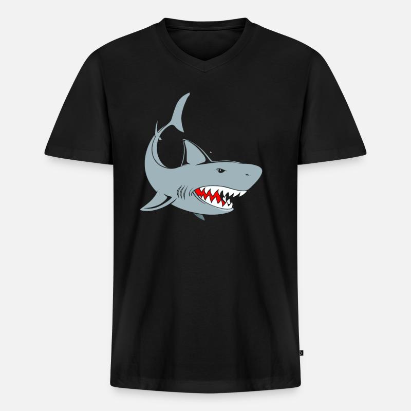 Haifisch - Männer Premium Bio T-Shirt mit V-Ausschnitt - Schwarz