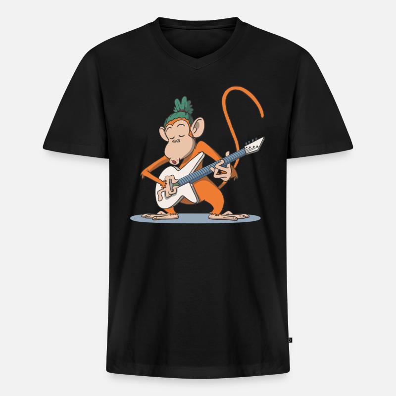 Affe spielt Gitarre Geschenk - Männer Premium Bio T-Shirt mit V-Ausschnitt - Schwarz