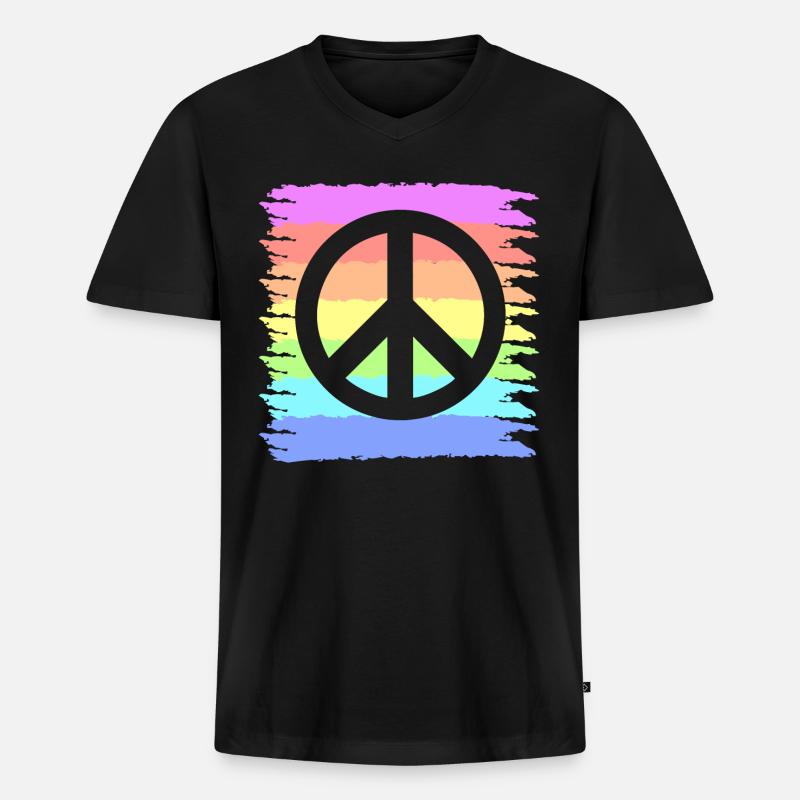 Hippie | Fredstecken Hippier älskar presentidéer - Ekologisk premium-T-shirt med V-ringning herr - svart