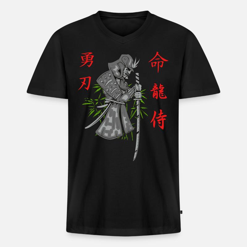 Samurai Krieger Japan - Männer Premium Bio T-Shirt mit V-Ausschnitt - Schwarz