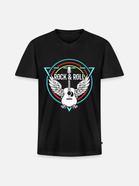 Rock n Roll Rock Roll Rock n Roll guitar guitarist - Men's Premium Organic T-shirt with V-neck - black