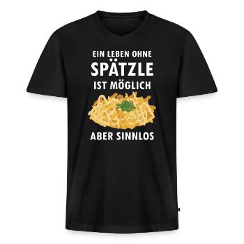 Spätzle Shirt | Schwabe Schwäbisch Geschenkideen - Männer Premium Bio T-Shirt mit V-Ausschnitt - Schwarz - Vorne - Nico (187cm)