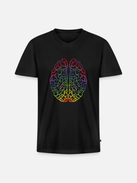 Buntes Gehirn Hirn - Männer Premium Bio T-Shirt mit V-Ausschnitt - Schwarz