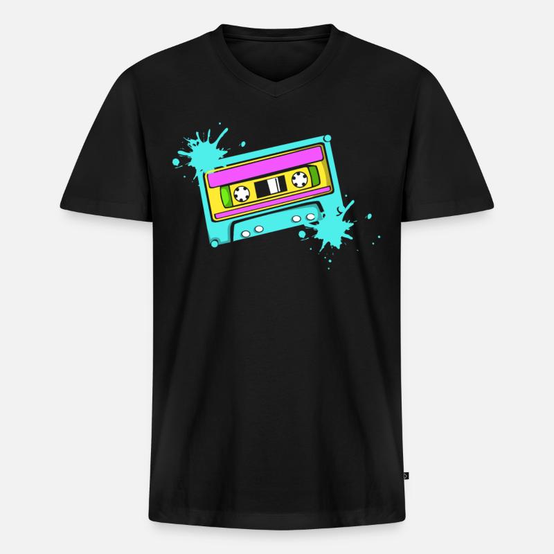 Kassette - Männer Premium Bio T-Shirt mit V-Ausschnitt - Schwarz