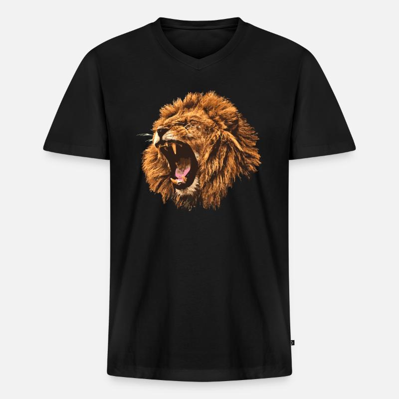 brüllender Löwe Geschenk - Männer Premium Bio T-Shirt mit V-Ausschnitt - Schwarz