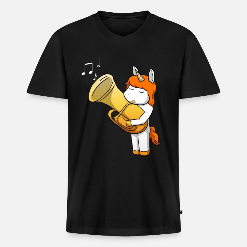 Tuba Einhorn - Männer Premium Bio T-Shirt mit V-Ausschnitt - Schwarz