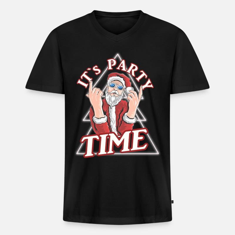 Weihnachtsmann Party - Männer Premium Bio T-Shirt mit V-Ausschnitt - Schwarz