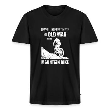 Mountainbike Fahrrad MTB Bike Biker Geschenkidee - Männer Premium Bio T-Shirt mit V-Ausschnitt - Schwarz - Vorne - Nico (187cm)