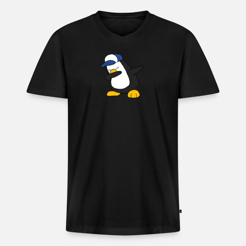 Penguin Dabbing Dab Pinguin - Männer Premium Bio T-Shirt mit V-Ausschnitt - Schwarz