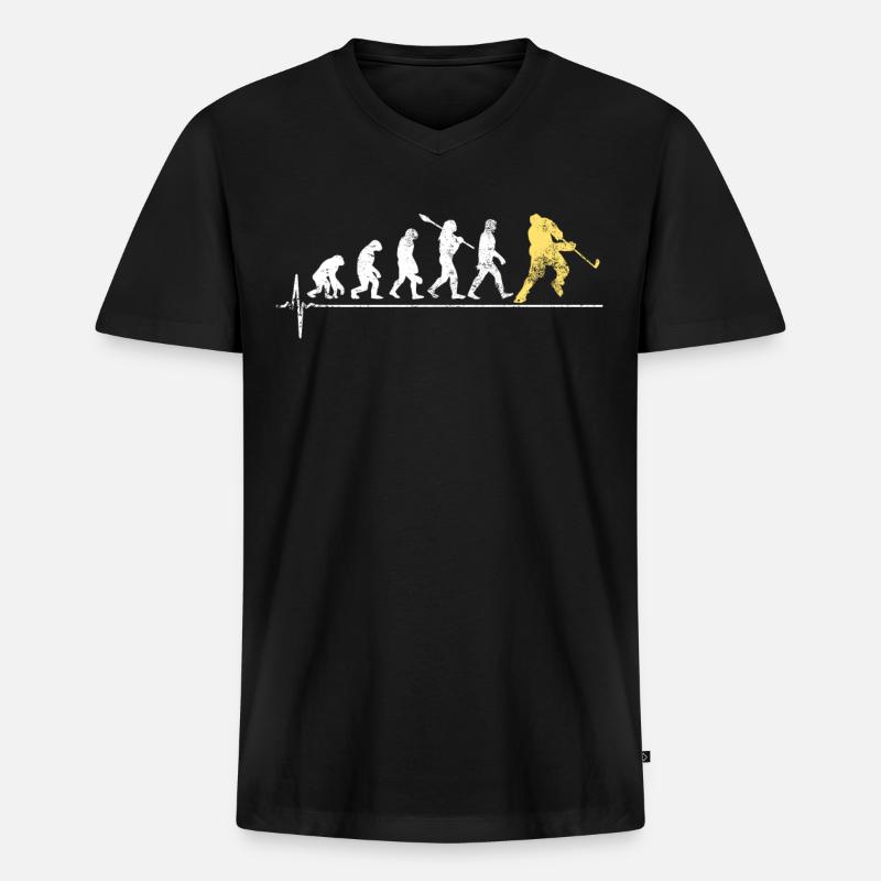 Eishockey Evolution - Männer Premium Bio T-Shirt mit V-Ausschnitt - Schwarz