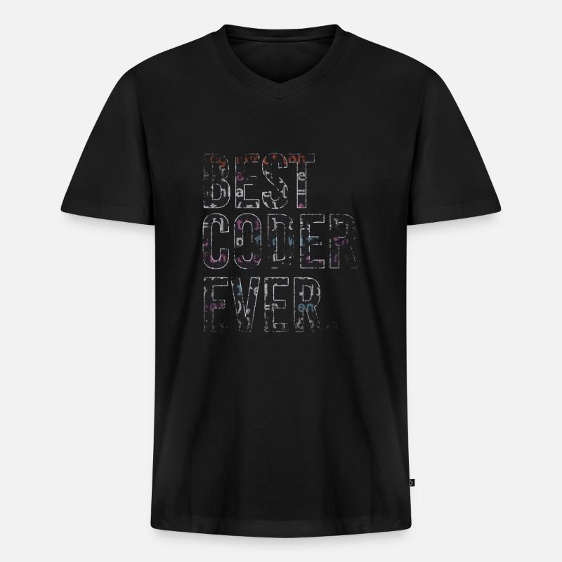 Best Coder Ever Coding - Männer Premium Bio T-Shirt mit V-Ausschnitt - Schwarz