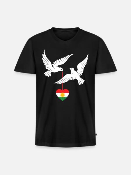 Kurdistan design kurdisk flagga med två duvor - Ekologisk premium-T-shirt med V-ringning herr - svart