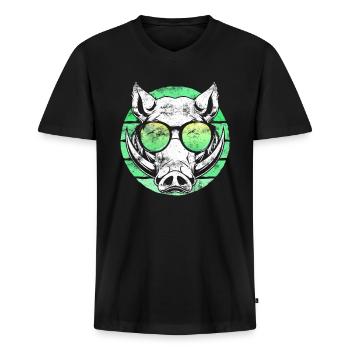 Wildschwein Jagd Förster Wildsau Jagdtrophäe Wild - Männer Premium Bio T-Shirt mit V-Ausschnitt - Schwarz - Vorne - Nico (187cm)