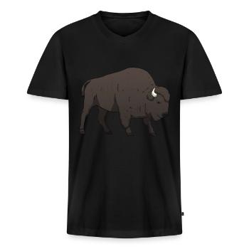 Bison Büffel - Männer Premium Bio T-Shirt mit V-Ausschnitt - Schwarz - Vorne - Nico (187cm)
