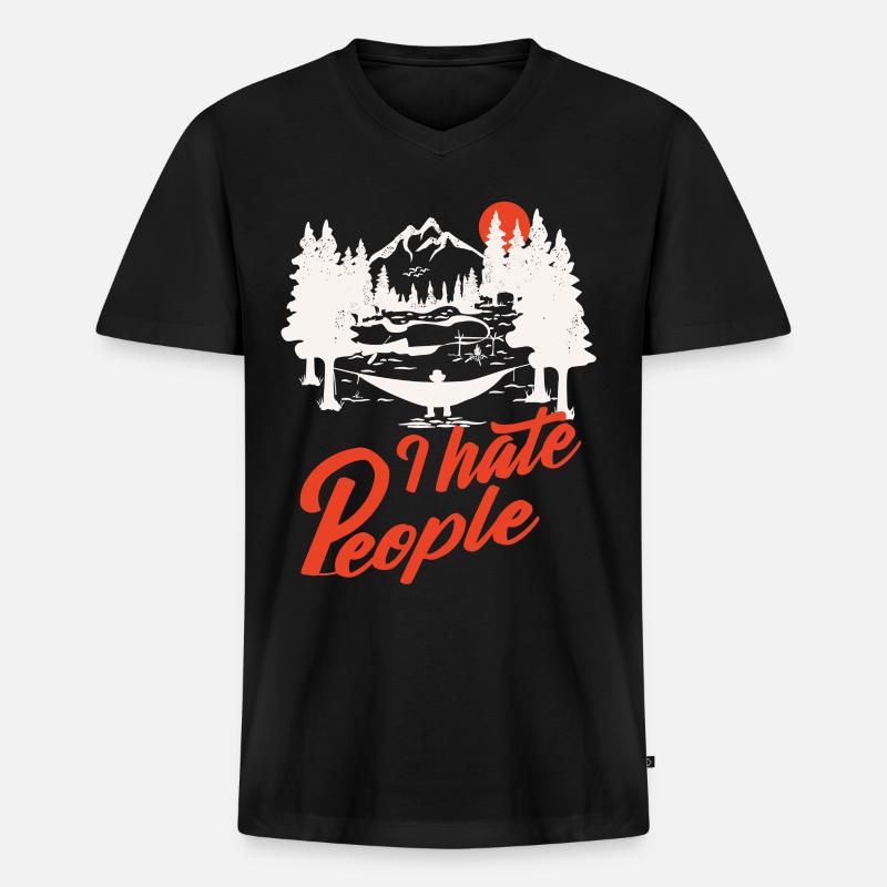 I hate People - Männer Premium Bio T-Shirt mit V-Ausschnitt - Schwarz