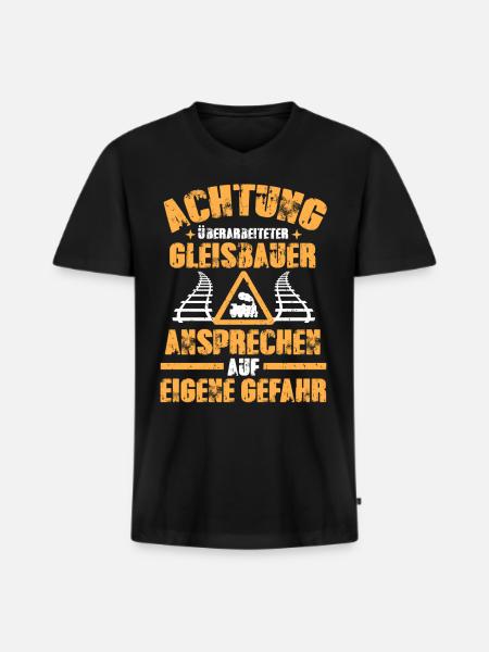 Gleisbauer lustiges Sprüche Geschenk - Männer Premium Bio T-Shirt mit V-Ausschnitt - Schwarz