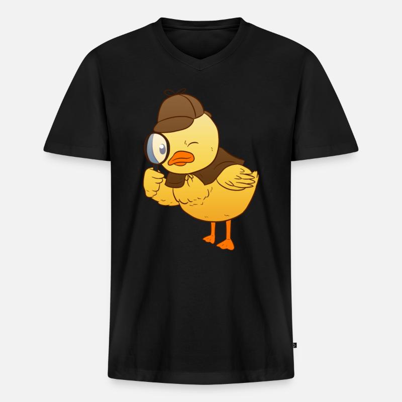 Detective Duck - Männer Premium Bio T-Shirt mit V-Ausschnitt - Schwarz