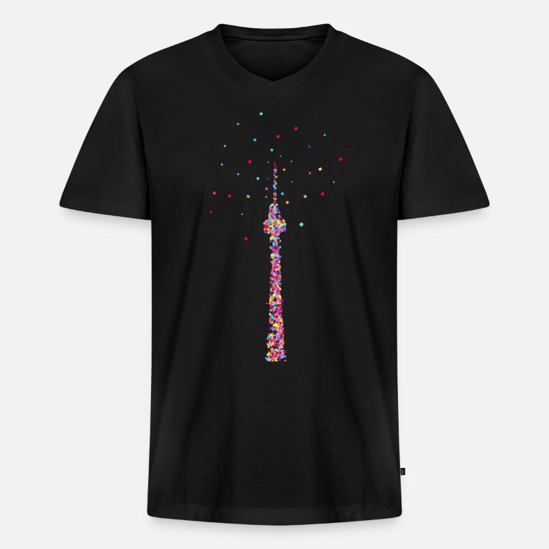 Funkturm, Berlin - Männer Premium Bio T-Shirt mit V-Ausschnitt - Schwarz