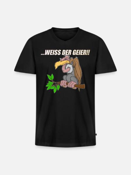 Weiss der Geier - Männer Premium Bio T-Shirt mit V-Ausschnitt - Schwarz