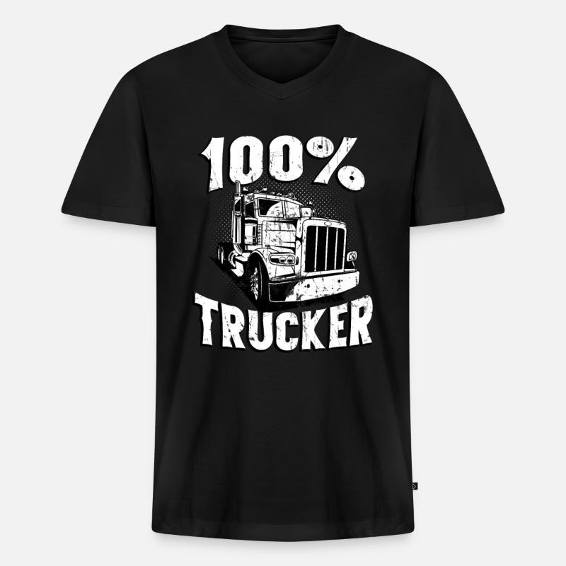 100% Trucker - Männer Premium Bio T-Shirt mit V-Ausschnitt - Schwarz