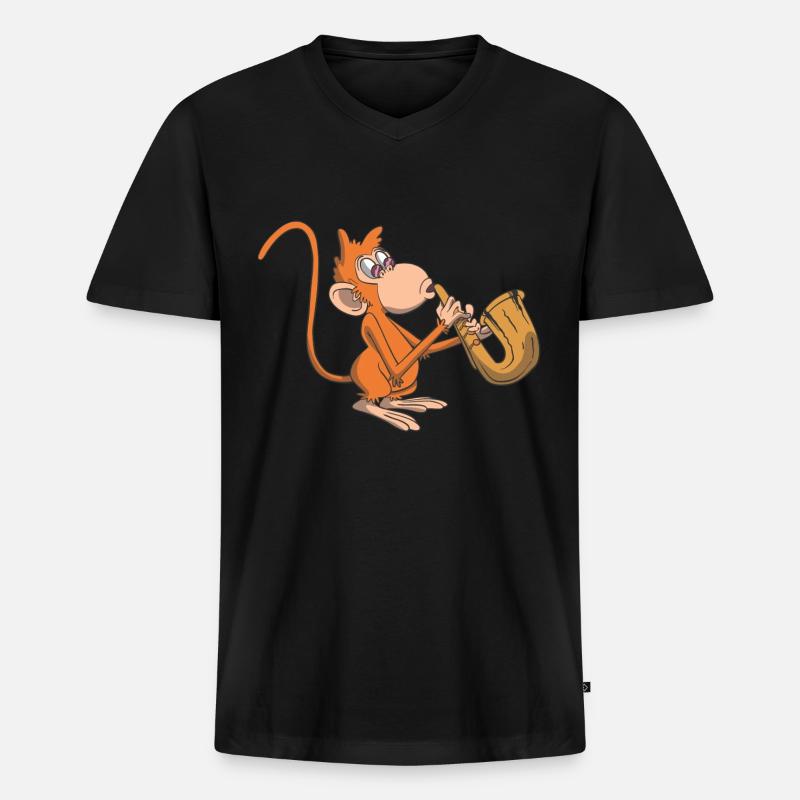 Affe spielt Saxophon - Männer Premium Bio T-Shirt mit V-Ausschnitt - Schwarz