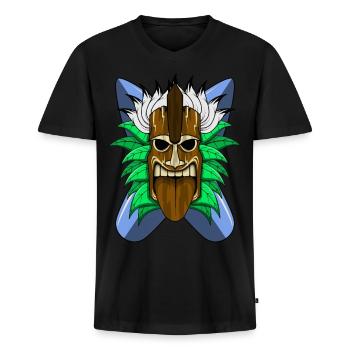 Masque TIKI - T-shirt encolure en V Premium bio Homme - noir - Devant - Nico (187cm)