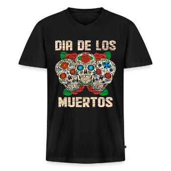 Dia De Los Muertos Floral Sugar Skull Mexican - Men's Premium Organic T-shirt with V-neck - black - Front - Nico (187cm)