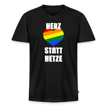 Gegen Rassismus Nazis Faschismus | Antifa Geschenk - Männer Premium Bio T-Shirt mit V-Ausschnitt - Schwarz - Vorne - Nico (187cm)