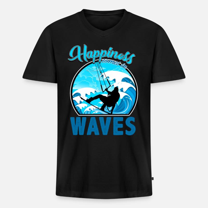 Kitesurfing, Kiteboarding - Männer Premium Bio T-Shirt mit V-Ausschnitt - Schwarz