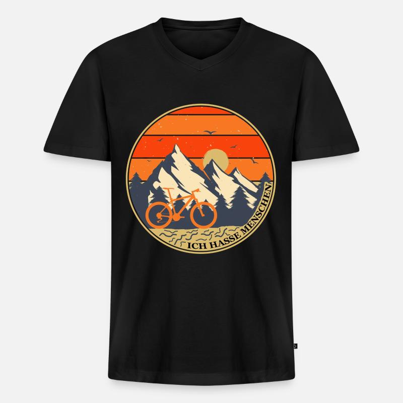 ich hasse menschen Biken | Geschenkidee - Männer Premium Bio T-Shirt mit V-Ausschnitt - Schwarz
