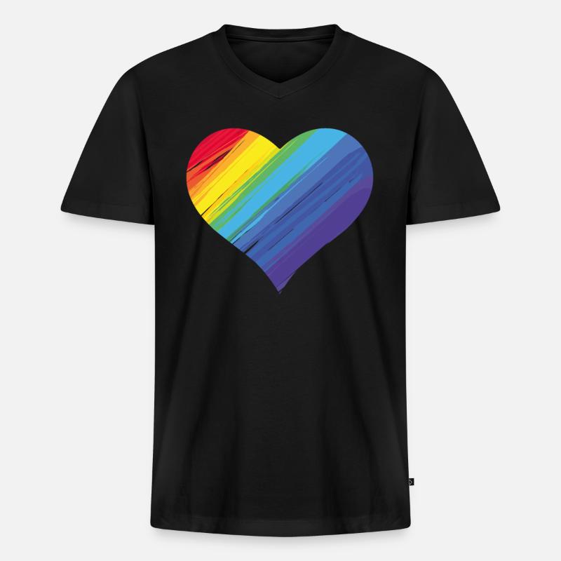 Regenbogenherz - Männer Premium Bio T-Shirt mit V-Ausschnitt - Schwarz
