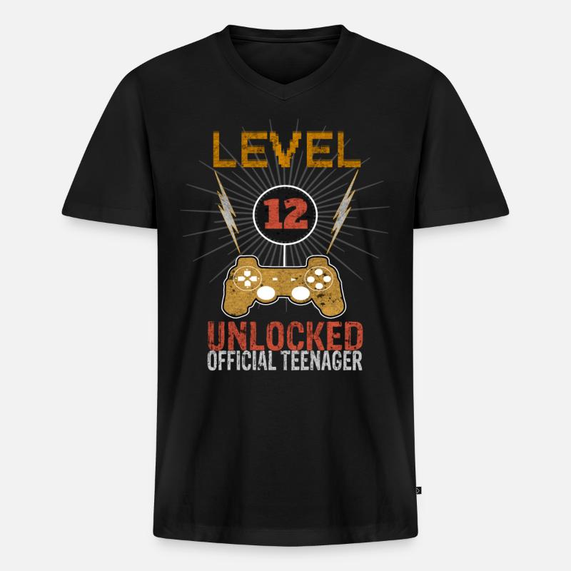 12e anniversaire adolescent Gamecontroller - T-shirt encolure en V Premium bio Homme - noir