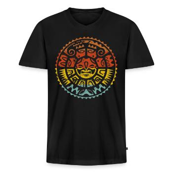 Maori Sonne - Männer Premium Bio T-Shirt mit V-Ausschnitt - Schwarz - Vorne - Nico (187cm)