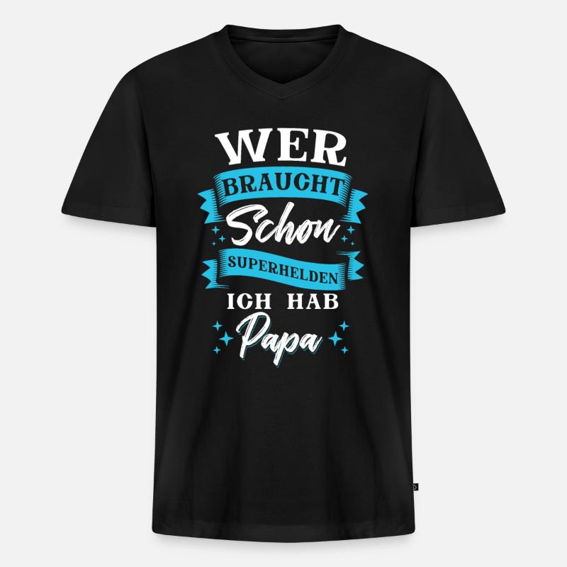 Papa Superheld - Männer Premium Bio T-Shirt mit V-Ausschnitt - Schwarz