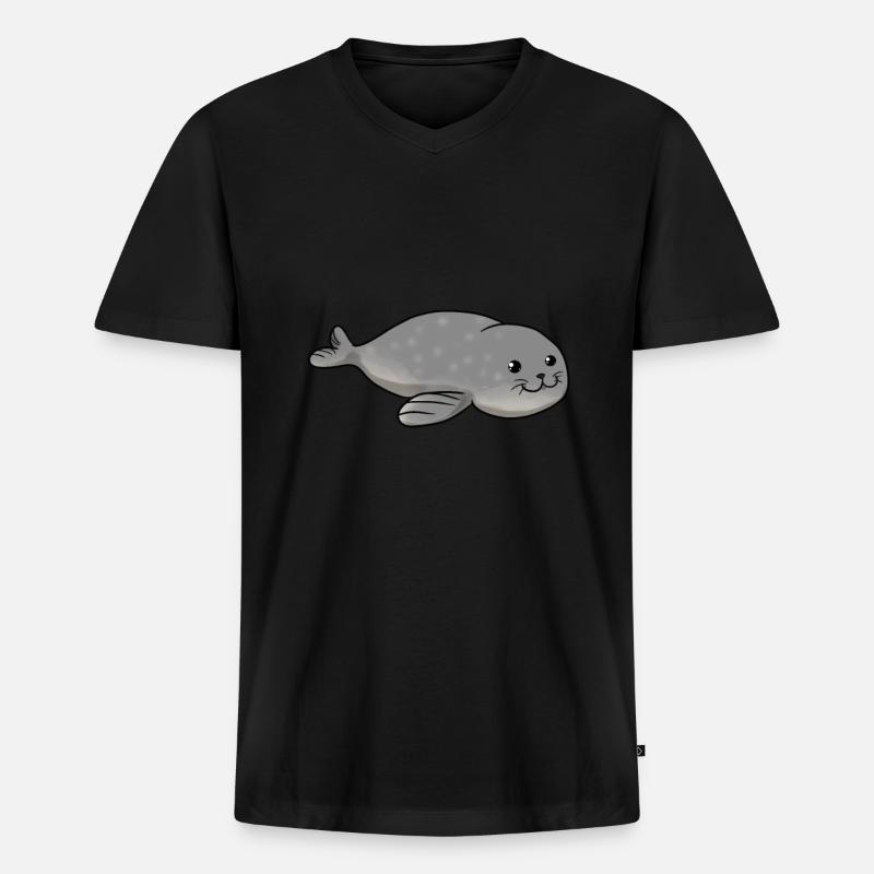 Robbe - Männer Premium Bio T-Shirt mit V-Ausschnitt - Schwarz