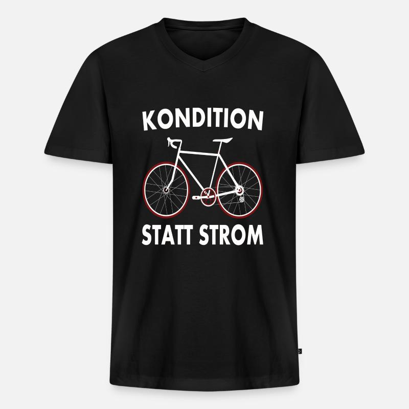 Kondition statt Strom - Männer Premium Bio T-Shirt mit V-Ausschnitt - Schwarz
