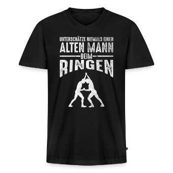 Ringen Ringer Männer Sprüche Geschenk - Männer Premium Bio T-Shirt mit V-Ausschnitt - Schwarz - Vorne - Nico (187cm)