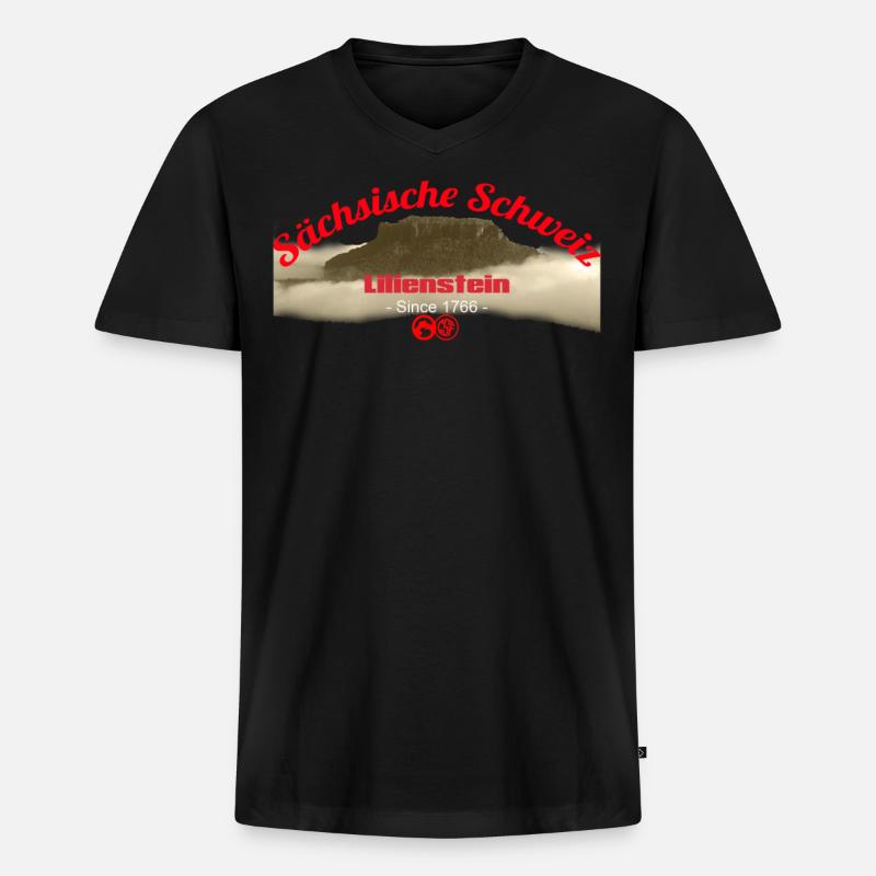 Sächsiche Schweiz - Lilienstein - Männer Premium Bio T-Shirt mit V-Ausschnitt - Schwarz